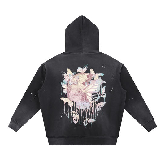 Vintage Washed Frayed Fleece Hoodie